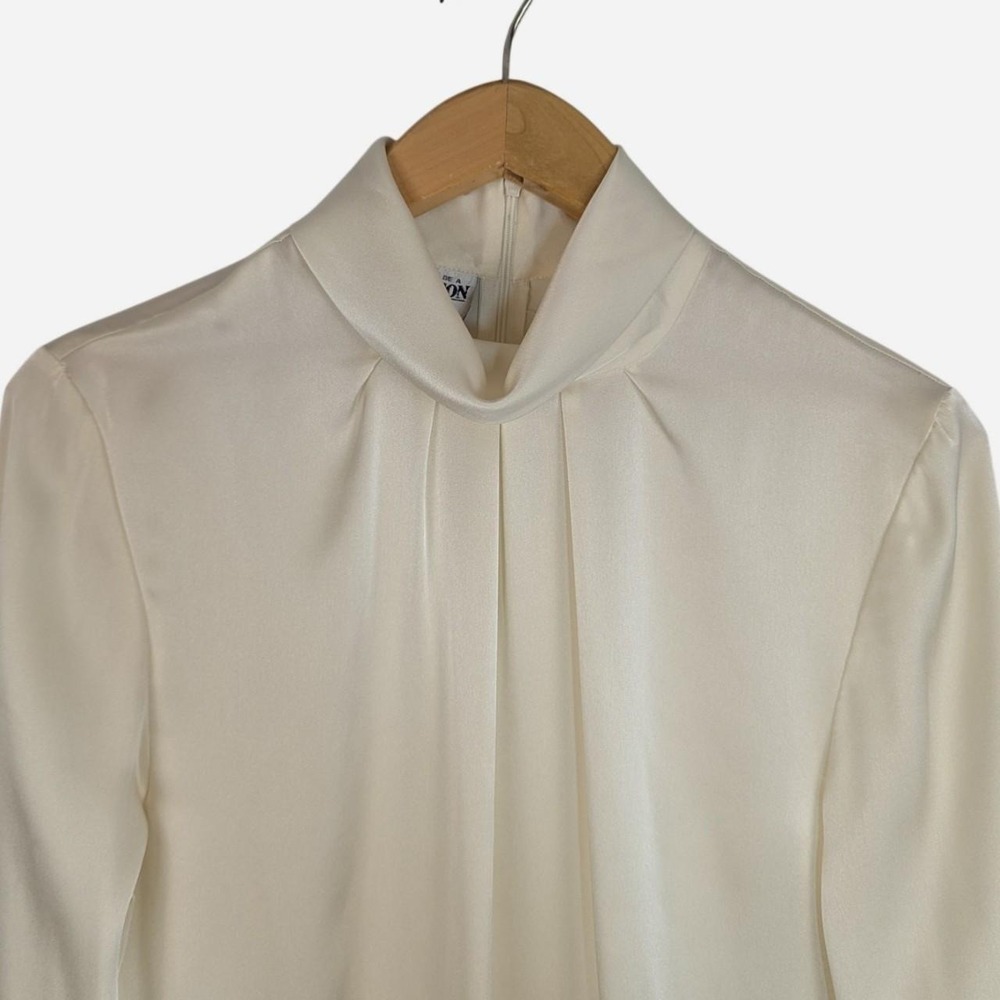 Vintage Pendleton Ivory Satin Draped Cowl Neck Blouse Size 12 - Picture 2 of 7